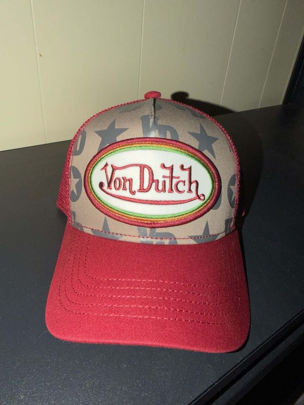 Von Dutch Star Print Monogram Mesh Snapback Trucker Hat